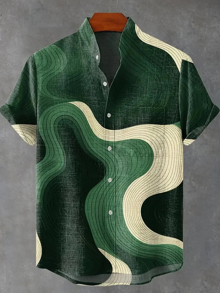 Chemise à manches longues et col montant pour homme, nouvelle collection printemps-automne, imprimée en 3D, rayures irrégulières