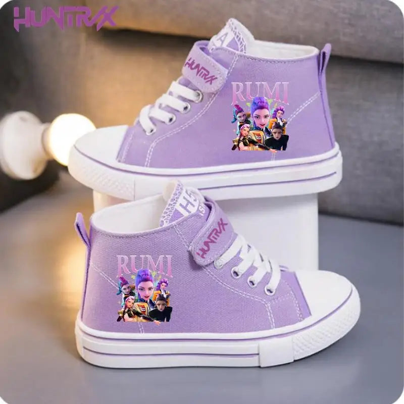 New KPop Demon Hunters Rumi Children's Canvas Shoes For Girls Boys High Top Shoes  Kids Sneakers Casual Tennis Shoes 23-36 Size