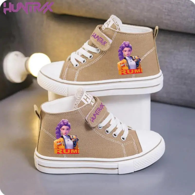 New KPop Demon Hunters Rumi Children's Canvas Shoes For Girls Boys High Top Shoes  Kids Sneakers Casual Tennis Shoes 23-36 Size