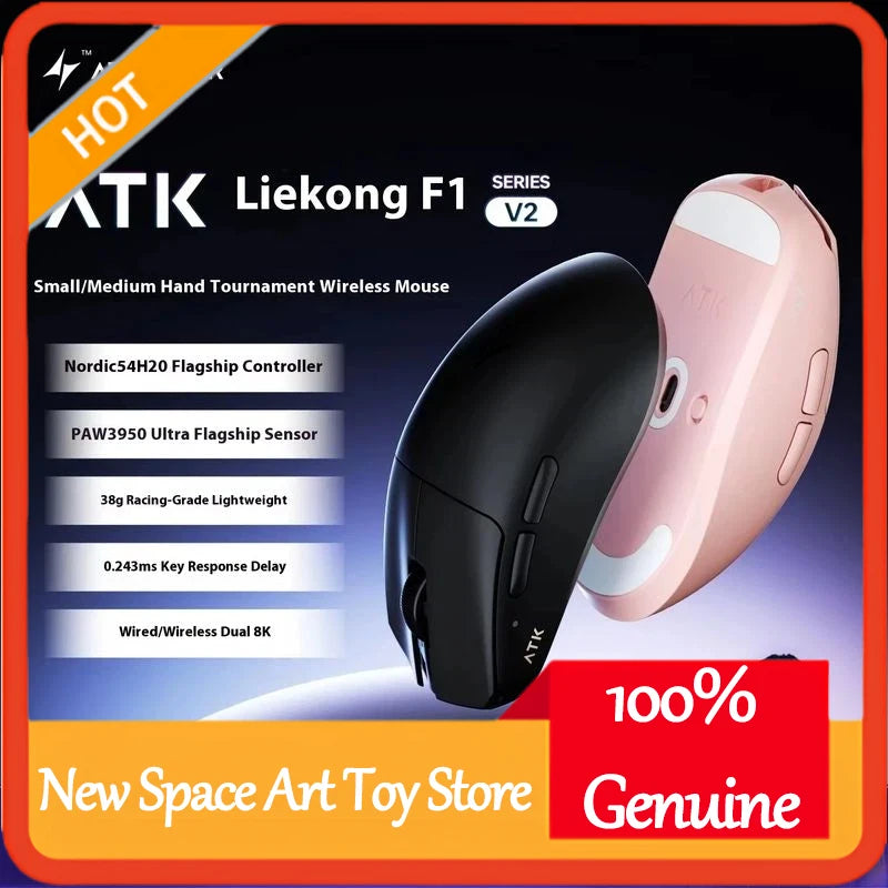 ATK F1 V2 Ultra MAX Gaming Mouse Wireless Tri-mode PAW3950 Double 8k Lightweight Ergonomics Esports Mouse Custom PC Accessory