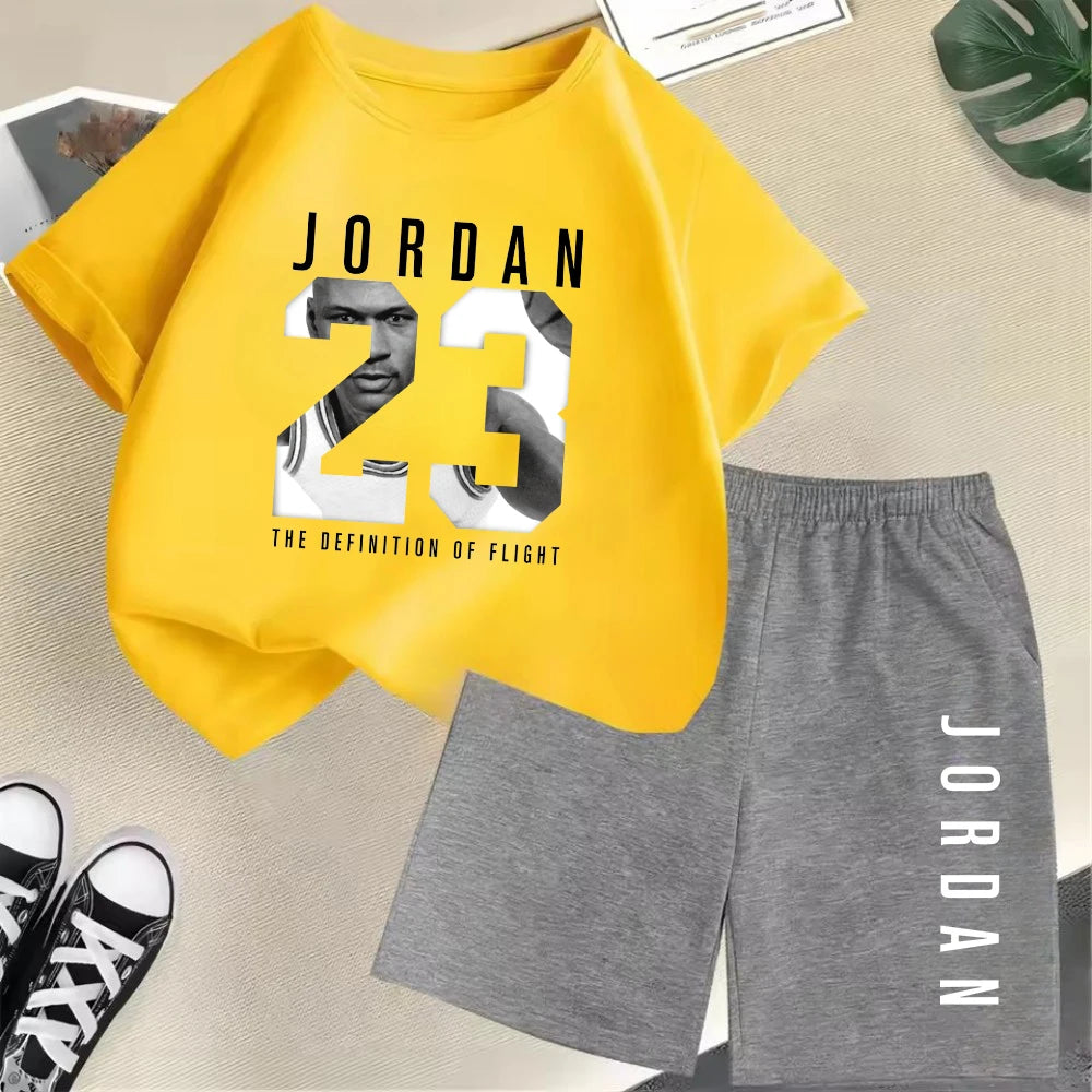 Summer Short Sleeve Children's T-shirt Set Sports Fashion Boys Girls Shorts 2pcs Set Casual Brand Print Graphics Kid Set Outfits
