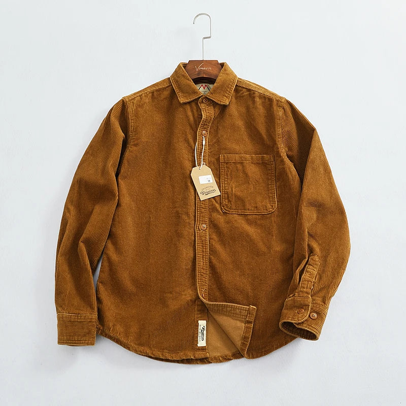 Heavy chunky high pit chunky strip vintage corduroy long sleeve shirt men's autumn cotton cargo shirt jacket