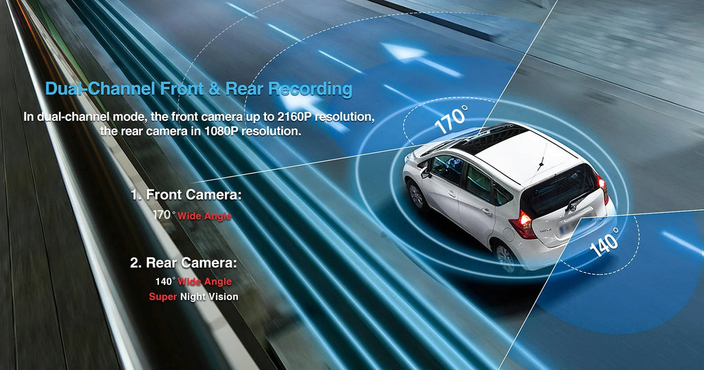 E-ACE Dash Cam 4K Car Video Recorder 170 ° Super Large Angle WIFI GPS 24H Parking Monitoring Car DVR 1080P Rear Camera Black Box