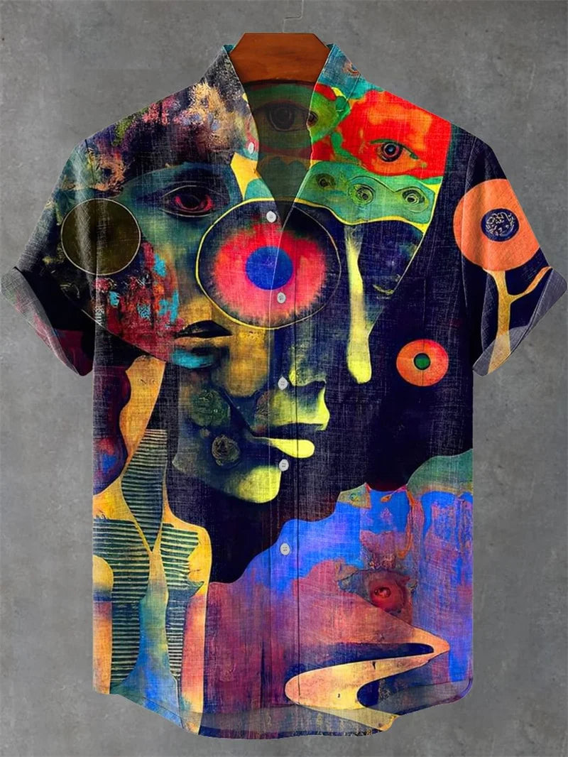 Men's Linen 80% Shirt Vintage Short Sleeve Fashion Tops Summer Casual Ethnic Clothing Shirt Men's Street Shirt