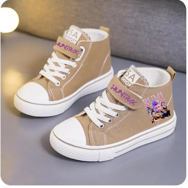 New KPop Demon Hunters Rumi Children's Canvas Shoes For Girls Boys High Top Shoes  Kids Sneakers Casual Tennis Shoes 23-36 Size