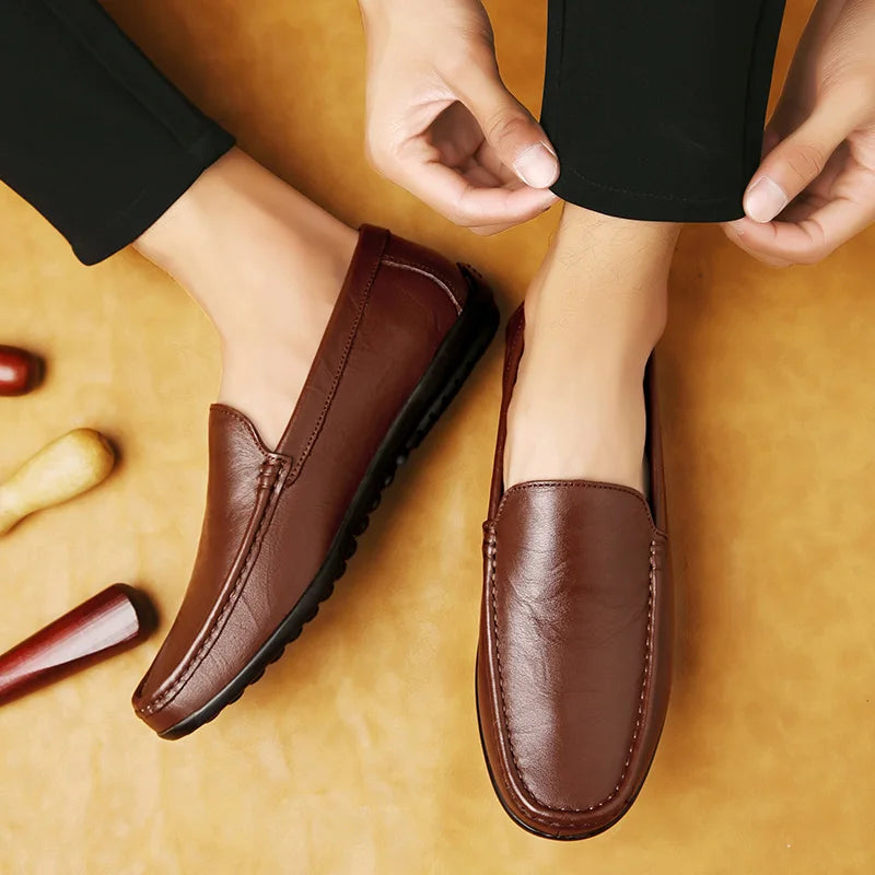 Men's Slip-on Shoes Men's Handmad Breathable Genuine Leather Dress Shoes Fashion Designer Classic Round Toe Soft Loafers mo-3275