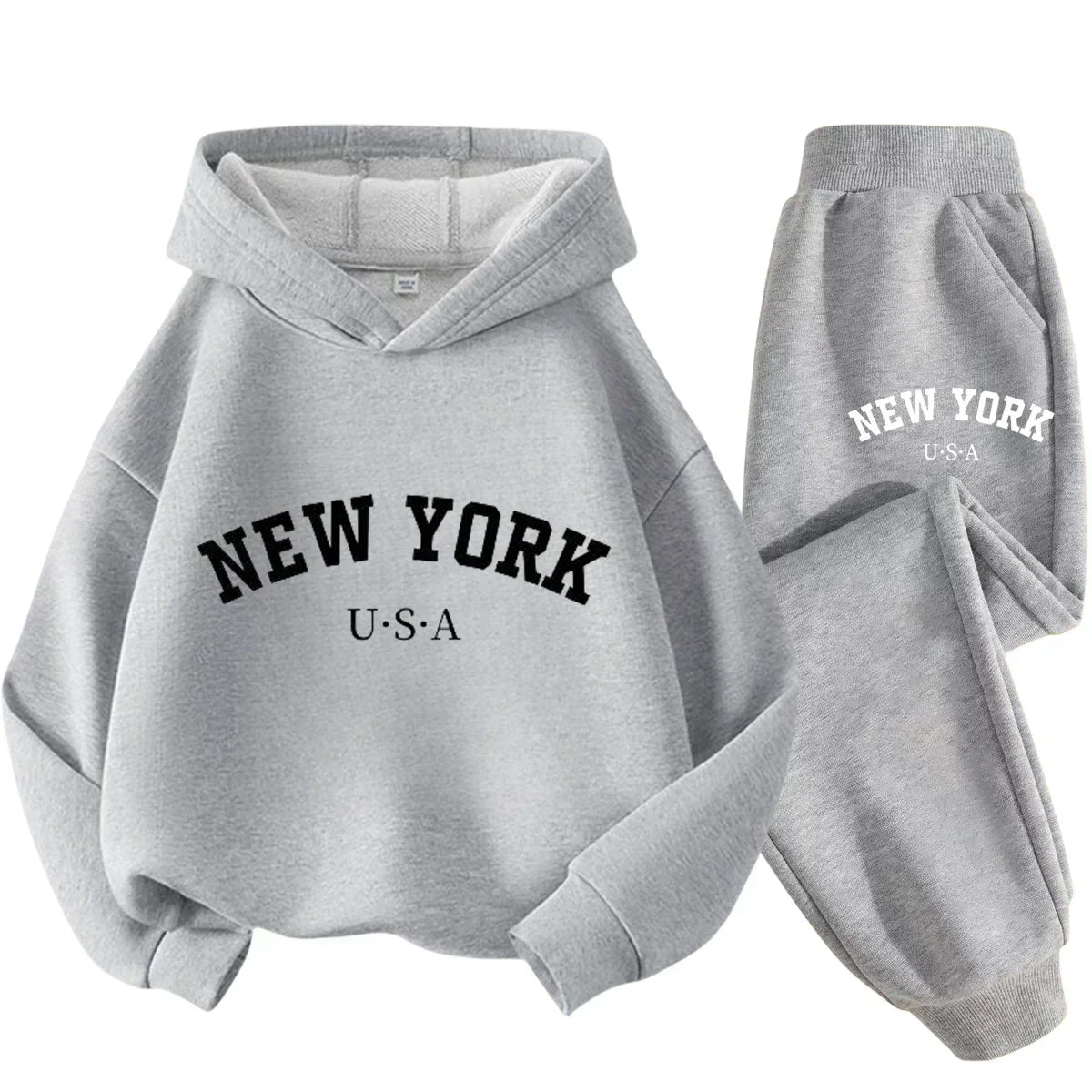 Children Hoodie Tracksuit Autumn Winter New York USA Letter Graphic Sweatshirt Pant Suit Baby Boy Girl Kid Sport Two Pieces Set