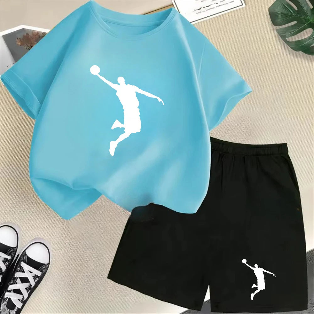 Summer Short Sleeve Children's T-shirt Set Sports Fashion Boys Girls Shorts 2pcs Set Casual Brand Print Graphics Kid Set Outfits