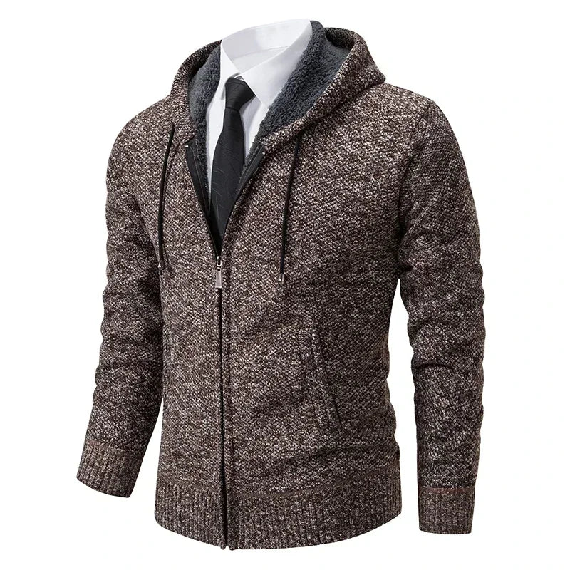 2025 Autumn and Winter New Jersey Men's Casual Sports Coat Solid Color Stand Collar Sweater Grab Fleece Warm Zipper Cardigan