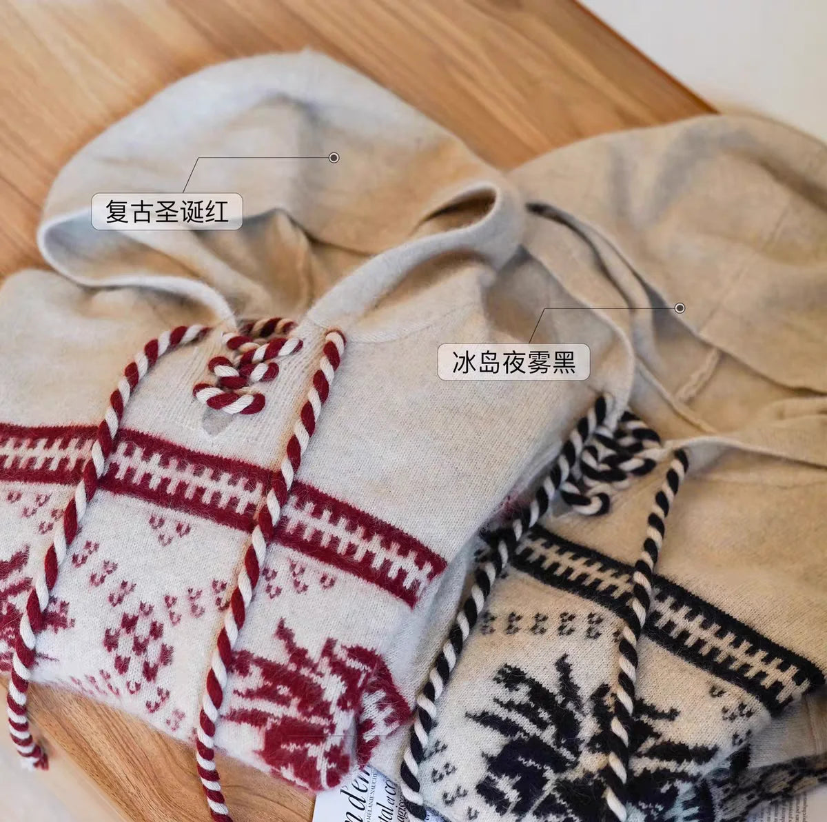 100% pure wool cashmere sweater women's 2024 autumn and winter new hooded collar pullover fashionable loose knit plus size top