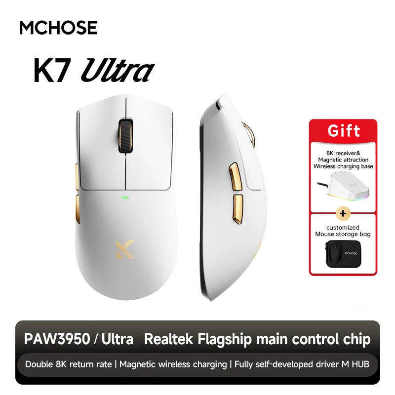 MCHOSE K7 Ultra Gaming Mouse PAW3950 Magnetic Wireless Charging Dual 8K Wired wireless Bluetooth connection Esports office