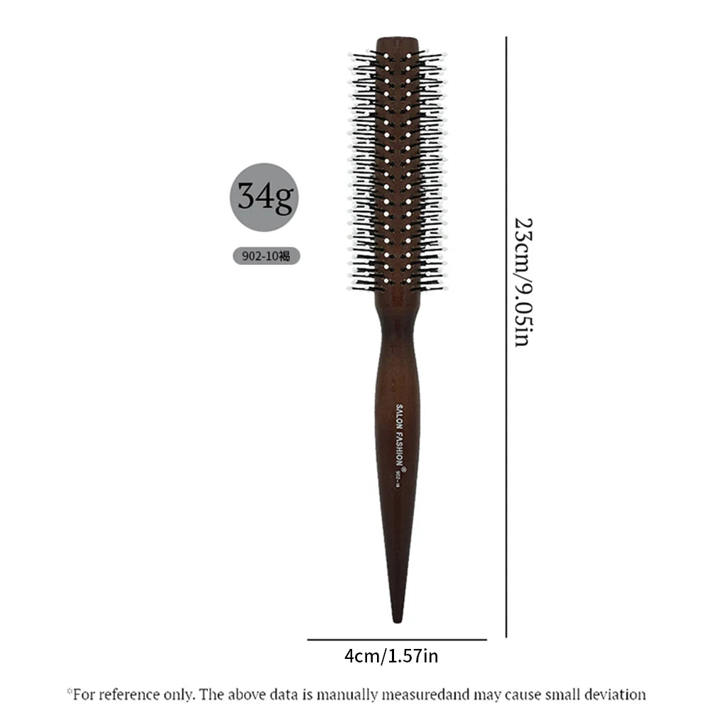 Natural Wood Handle Round Barrel Hair Comb Anti Static Brush Hair Round Comb Styling Tools For Thin Or Short Hair Men Women Use