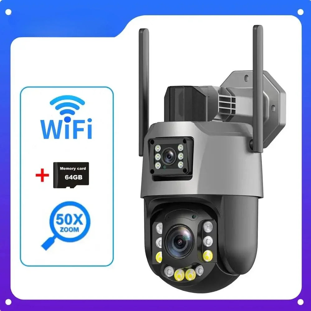 8MP 50X Zoom PTZ Camera Wifi Dual Lens 4K 20X Outdoor Surveillance Camera 393ft Ultra Long IR Vision Distance ONVIF Security
