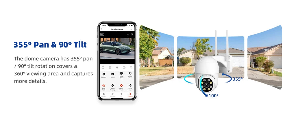 Tuya Smart Life APP 3MP WiFi Battery Solar Motion Tracking Site Patrol PIR Surveillance Security Outdoor PTZ Color Light Camera