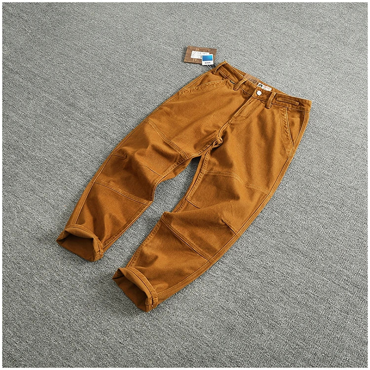 Retro heavy simple cargo pants men's loose straight leg casual pants pure cotton twill woven 3D vertical cut cone pants