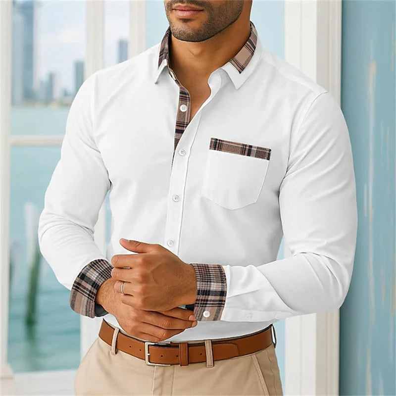 2025 men's lapel long-sleeved button-down casual shirt soft and comfortable daily vacation outdoor office high-quality tops