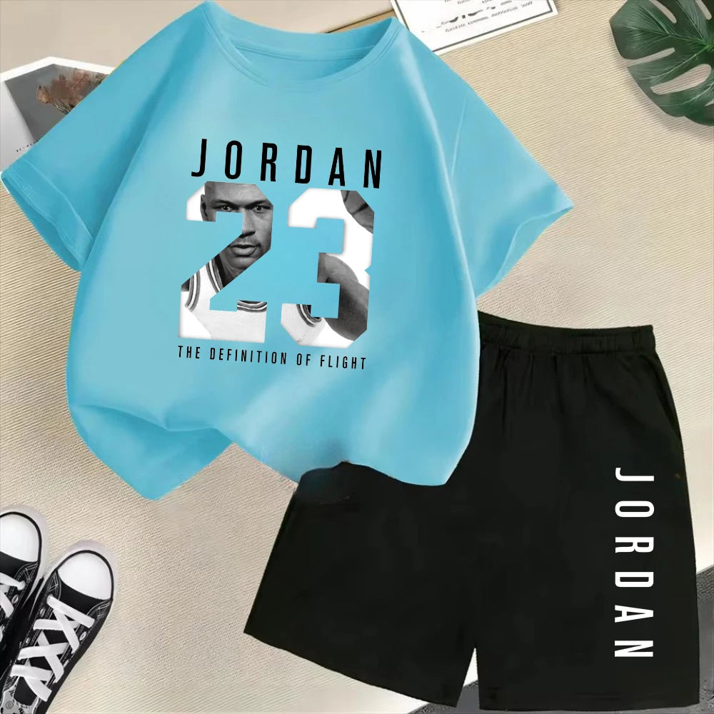 Summer Short Sleeve Children's T-shirt Set Sports Fashion Boys Girls Shorts 2pcs Set Casual Brand Print Graphics Kid Set Outfits