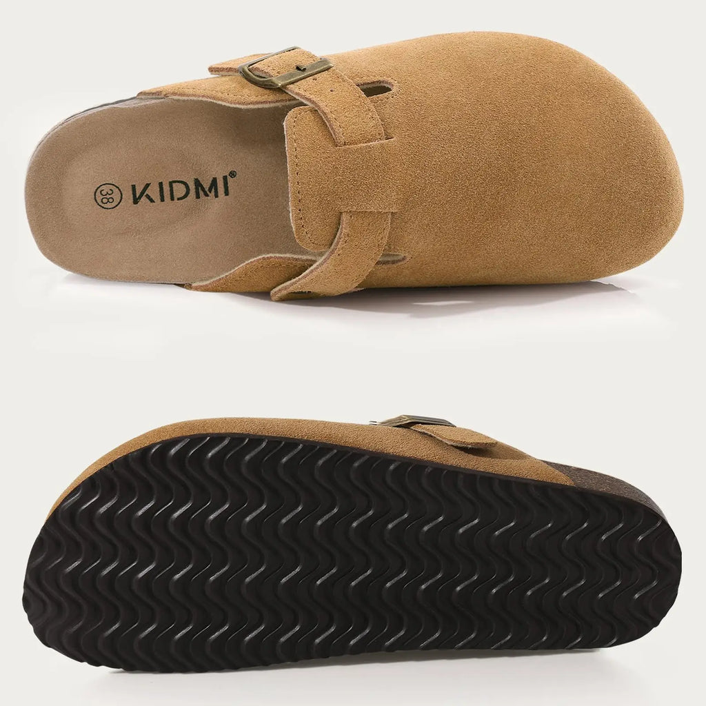 Kidmi Men Clogs Slippers New Suede Clogs For Women Summer Vacation Cork Clogs Slippers Nonslip Casual Home Slipper Double Buckle