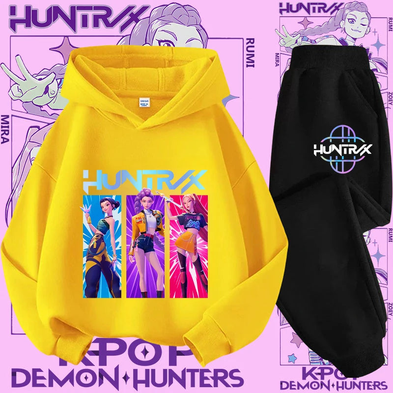 K-pop Demon Hunter New Children's Hoodie Set - Cute Girls' Casual Top for Kids,Boys' Sports Shirt with Cartoon Print-2-Piece Set