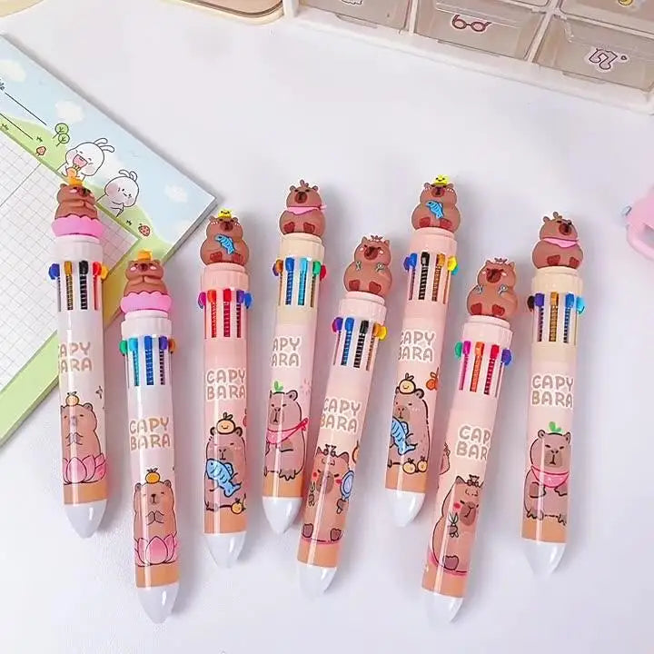 Kawaii Capybara Multicolor Pen 0.5mm Colorful Ink Pen Cute Cartoon Ballpoint Pen School Office Supplies Student Stationery Gifts