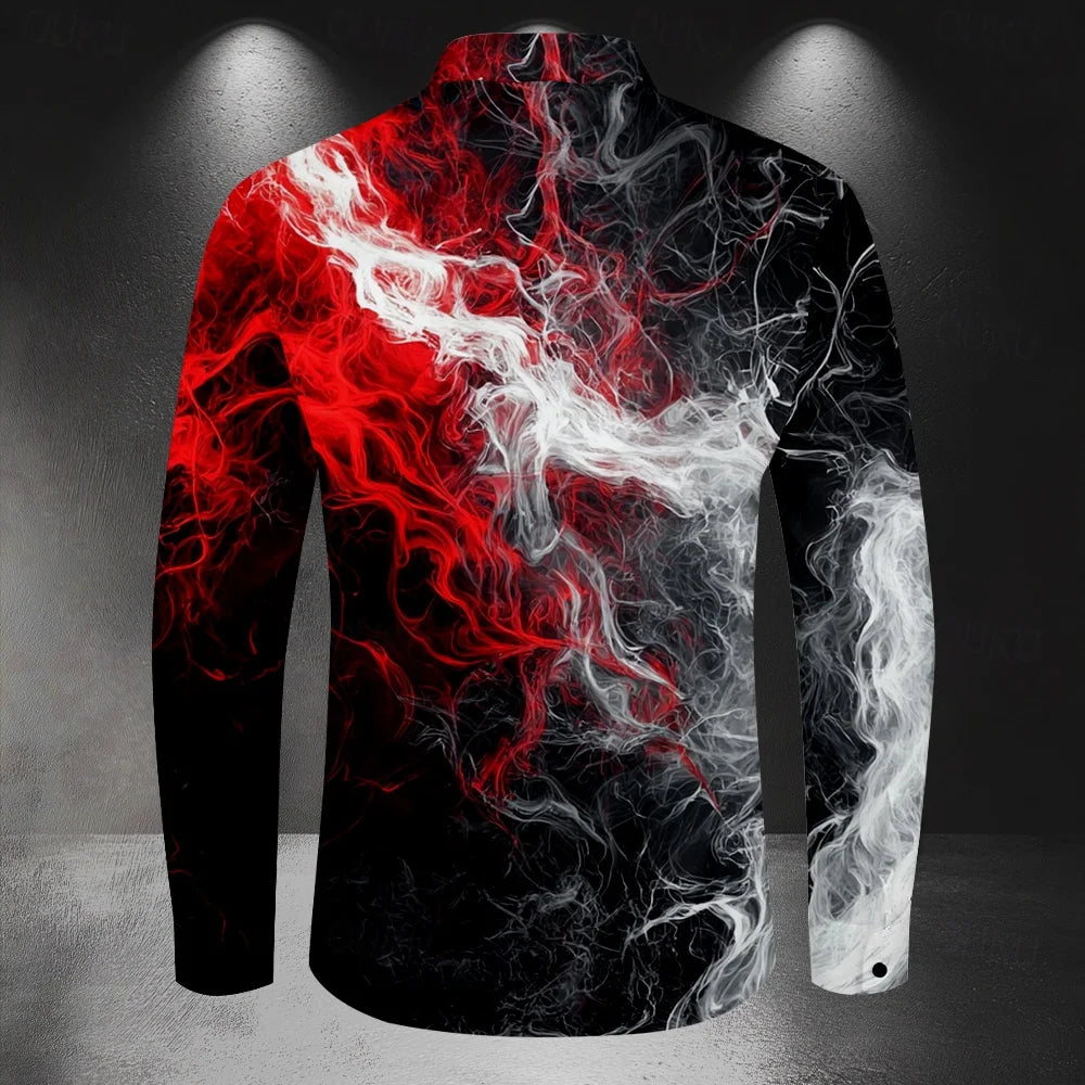 New Men's Long Sleeve Shirt Wave Button Casual Street Fashion Summer 3D Striped Print Long Sleeve Shirt