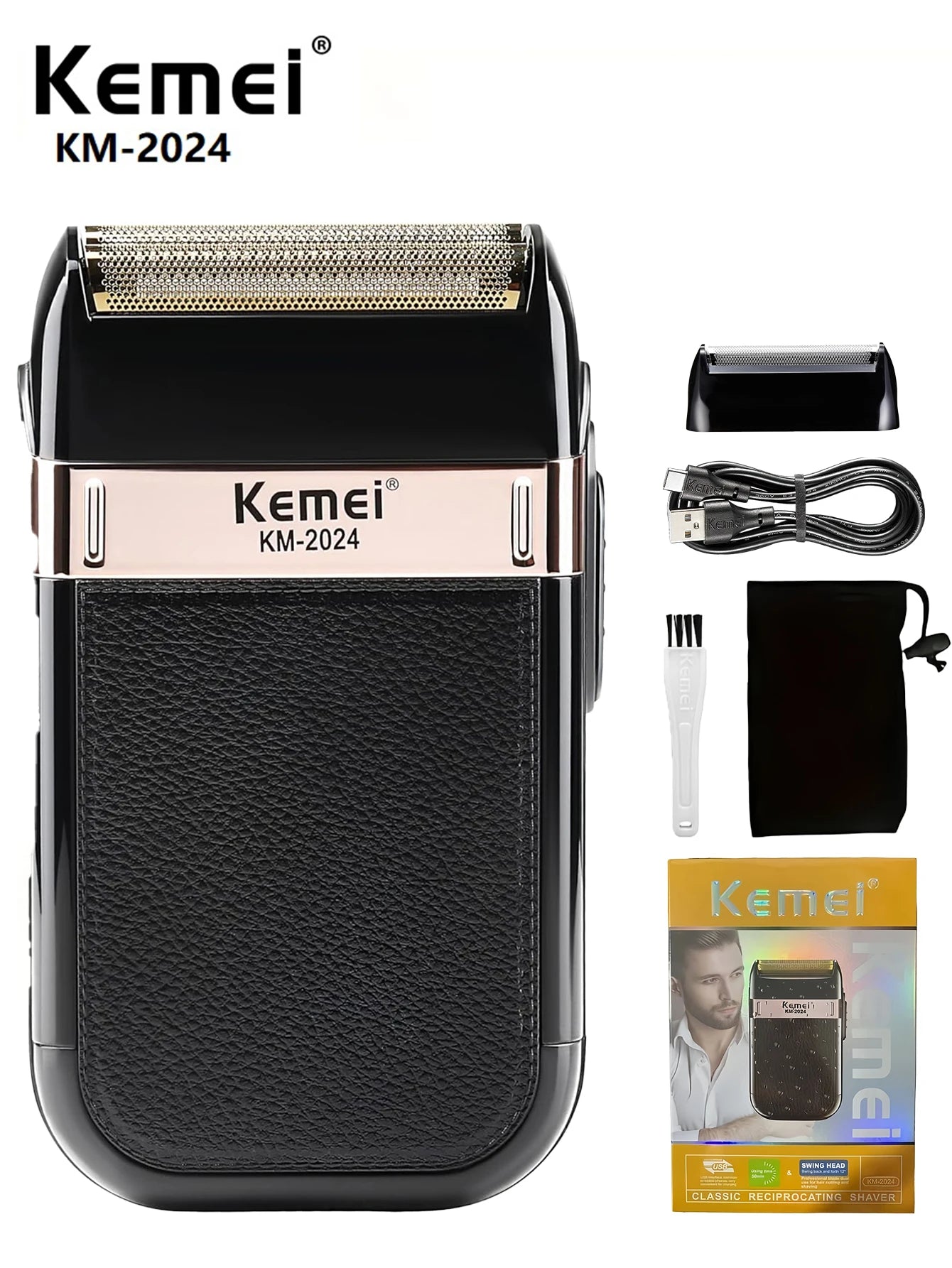 KEMEI Men's electric shaver, reciprocating double-blade head, rechargeable professional electric shaver for home use. KM-2024