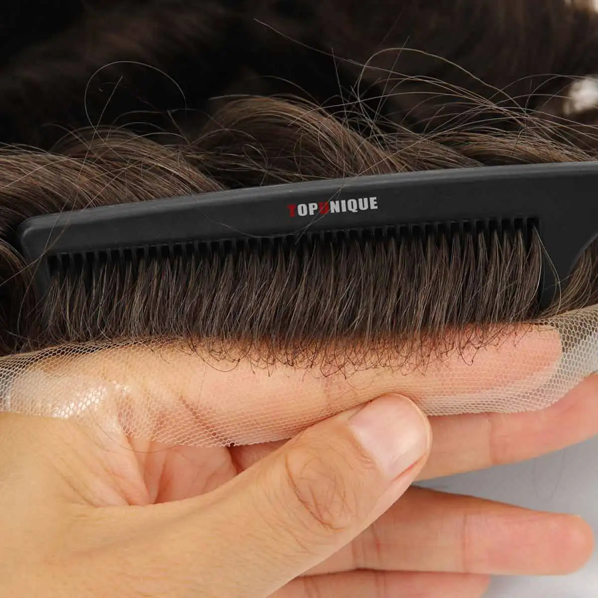 Topunique Full Swiss Lace 90% Light to Medium Light Men Toupee Capillary Prothesis Hair Piece For Men Hair Replacement System