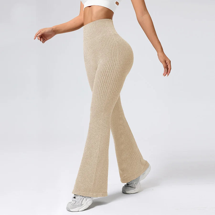 Seamless High-Waisted Flare Pants Autumn Winter Women Trousers Yoga Clothes Stretchy GYM Flare Leg Tummy Control Slim-Fit Pants