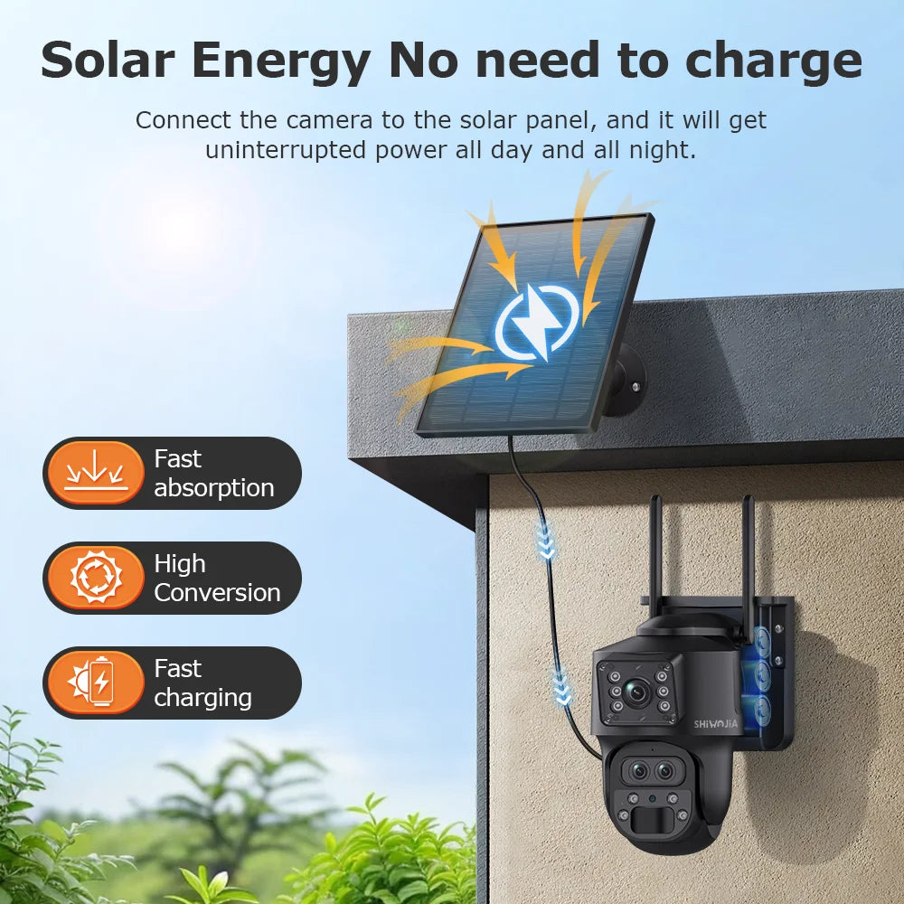 SHIWOJIA 15X ZOOM Solar Camera 4G 12MP Three Lens 360° View 5W Solar Panel Security Outdoor PTZ IP Camera 7800mAh Battery UBOX