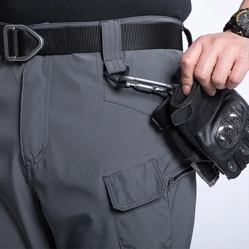 Fleece Lined Tactical Cargo Pants Men's Warm Thickened Outdoor Softshell Trousers Multi-Pocket Work Hiking Climbing Casual Wear