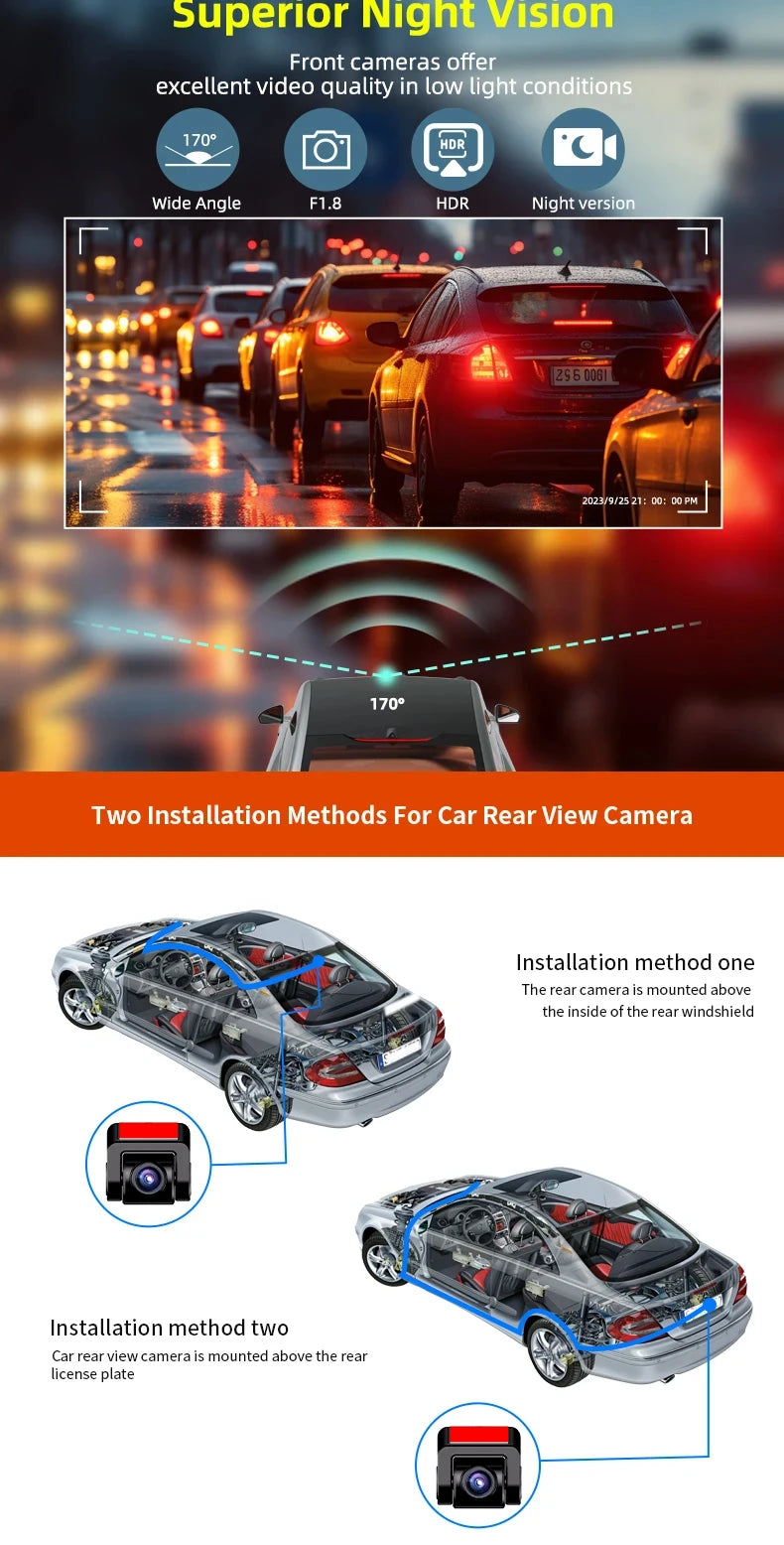 E-ACE Dash Cam 4K Car Video Recorder 170 ° Super Large Angle WIFI GPS 24H Parking Monitoring Car DVR 1080P Rear Camera Black Box