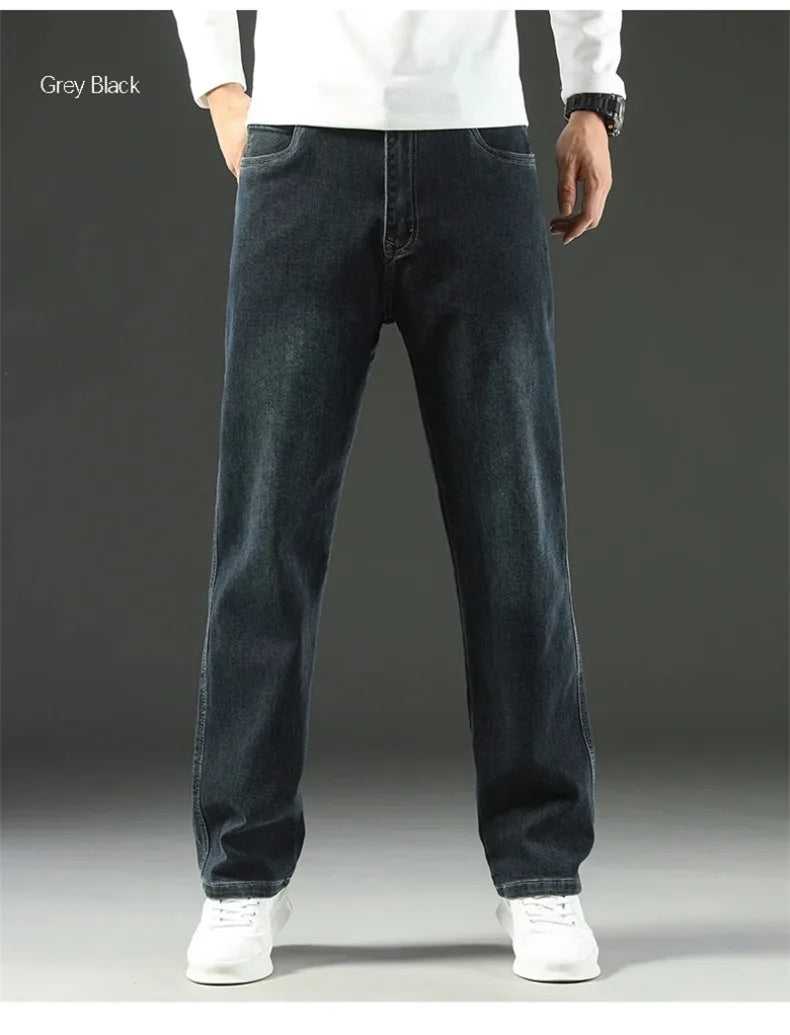 2025 New Spring and Autumn Men's Jeans, Loose, Comfortable, Straight, Business Casual, Versatile Wide-leg Business Trousers