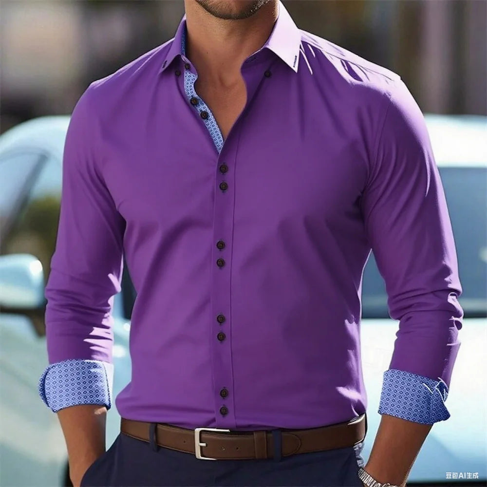 New men's button-down business casual shirt - long-sleeved lapel summer shirt - stylish and elegant casual top