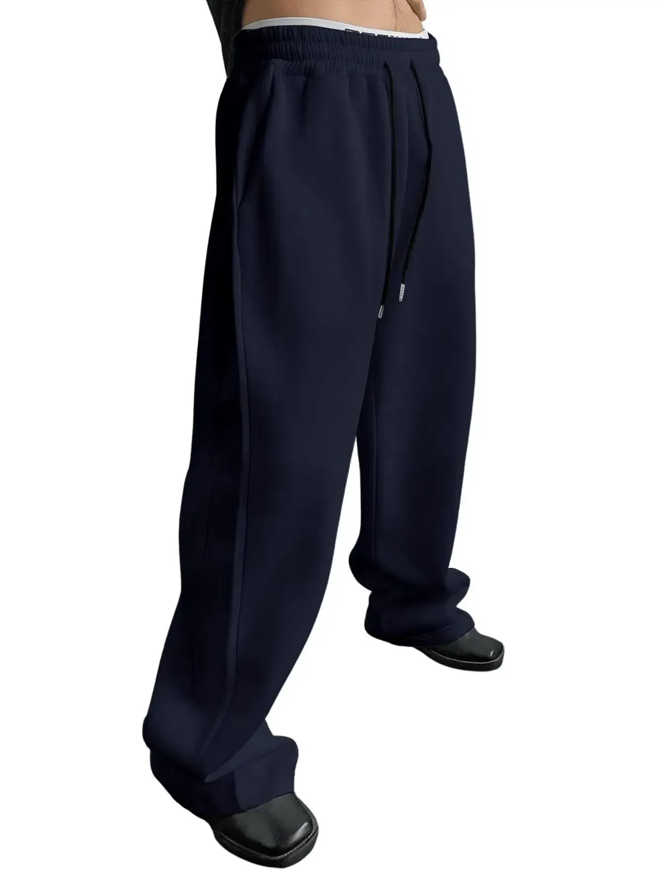 2025 New European and American Men's Sports Pants with Drawstring Waist, Wide Legs, Loose Pants with Pockets