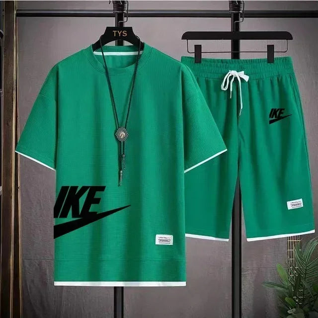 New summer men's casual short-sleeved T-shirt and shorts sportswear set, outdoor men's breathable jogging shorts 2-piece set