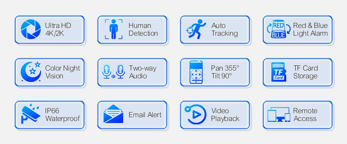 Techage UHD 4K 5MP 8MP IP Camera Red-Blue Light Alert Human Detection Night Vision PoE Security CCTV camera Protection Video