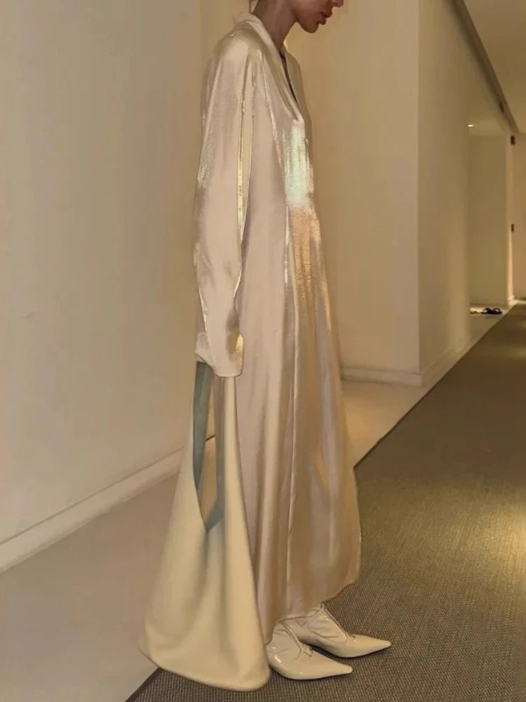 2025 Summer Fashion New Women's Elegant Dress Gold Sparkling V-neck Split Sexy Street Style Stand Up Long Dress