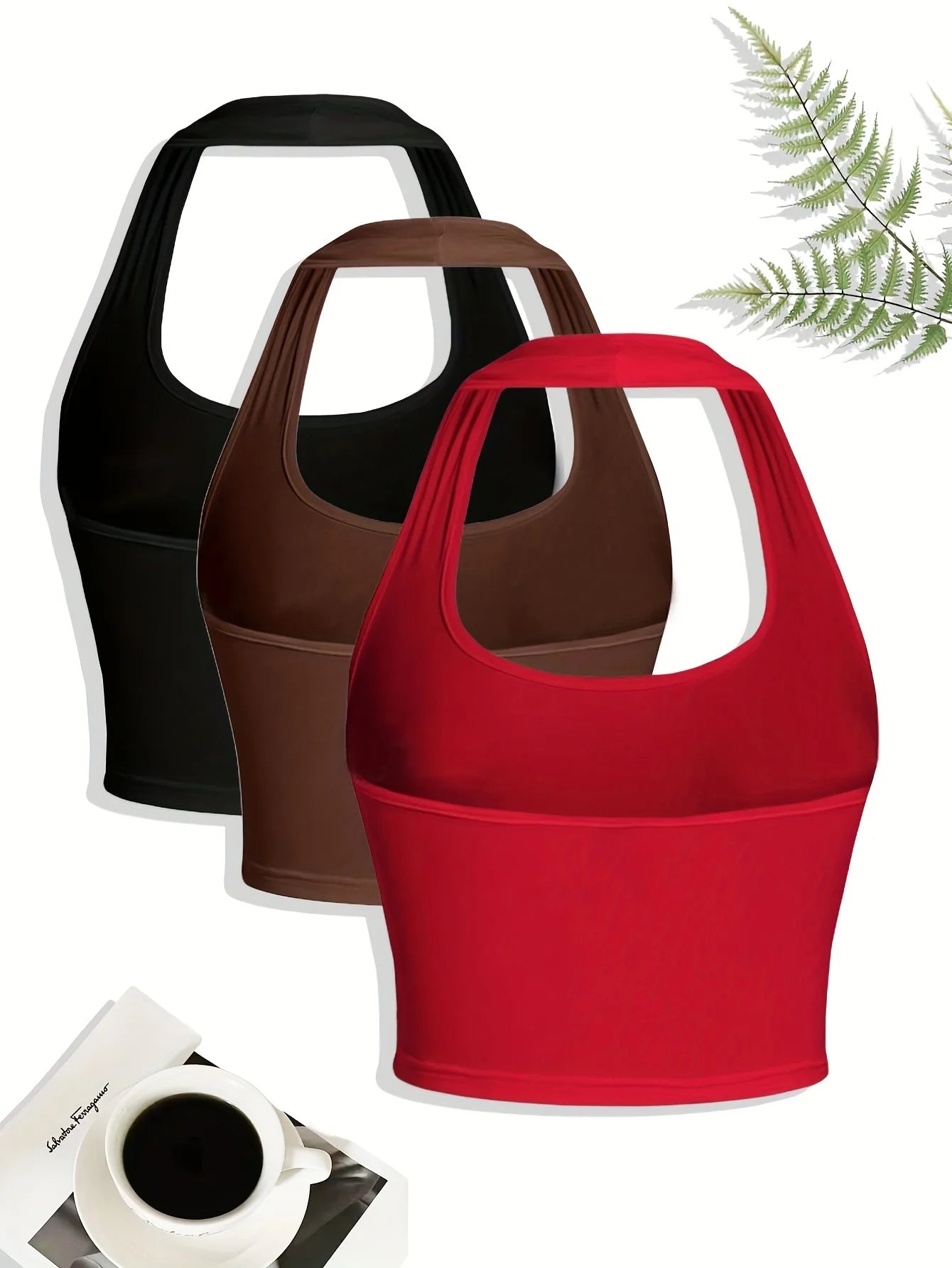 New women's classic solid color women's neck halter sling 3-piece set