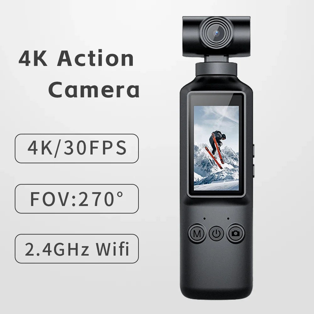 Portable 4K/2K video camera, rotatable lens charging action camera, travel and party recorder, outdoor sports Vlog camera