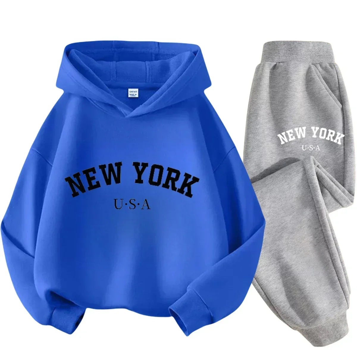 Children Hoodie Tracksuit Autumn Winter New York USA Letter Graphic Sweatshirt Pant Suit Baby Boy Girl Kid Sport Two Pieces Set