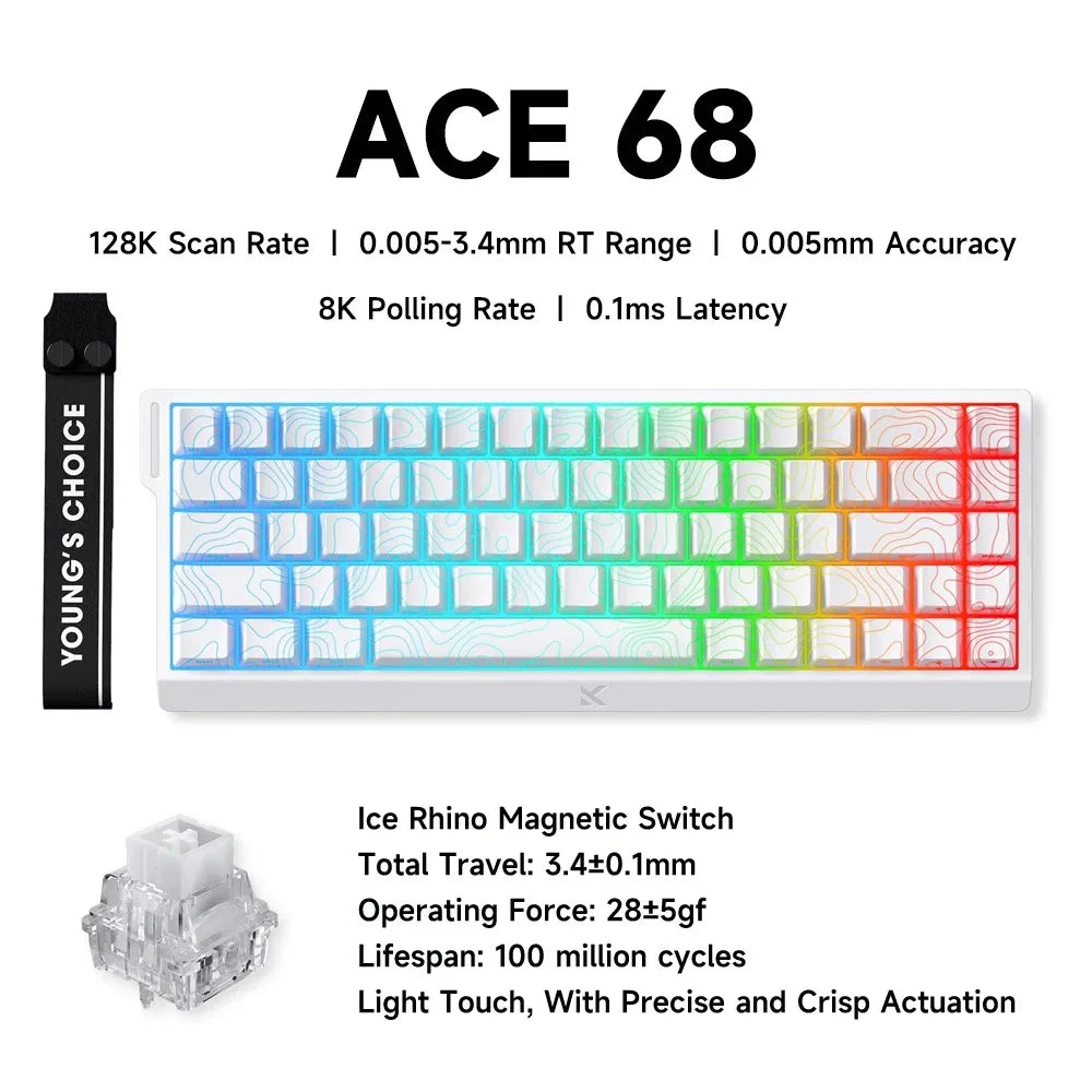 MCHOSE ACE68 Magnetic Keyboard 0.125ms 128K Sampling Rate Wired Mechanical ACE60 Pro for Gaming 0.01mm RapidTrigg 8000Hz SOCD/Rs
