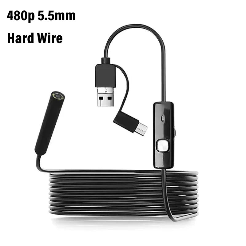 3 In 1 Automotive Boroscope Camera 1080p HD 8mm Industrial Inspection Endoscope Camera Pipeline Car Engine Probe For OTG Android