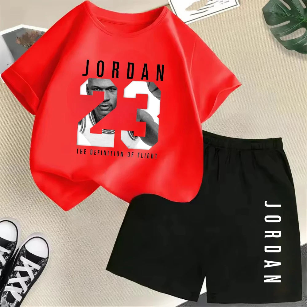 Summer Short Sleeve Children's T-shirt Set Sports Fashion Boys Girls Shorts 2pcs Set Casual Brand Print Graphics Kid Set Outfits
