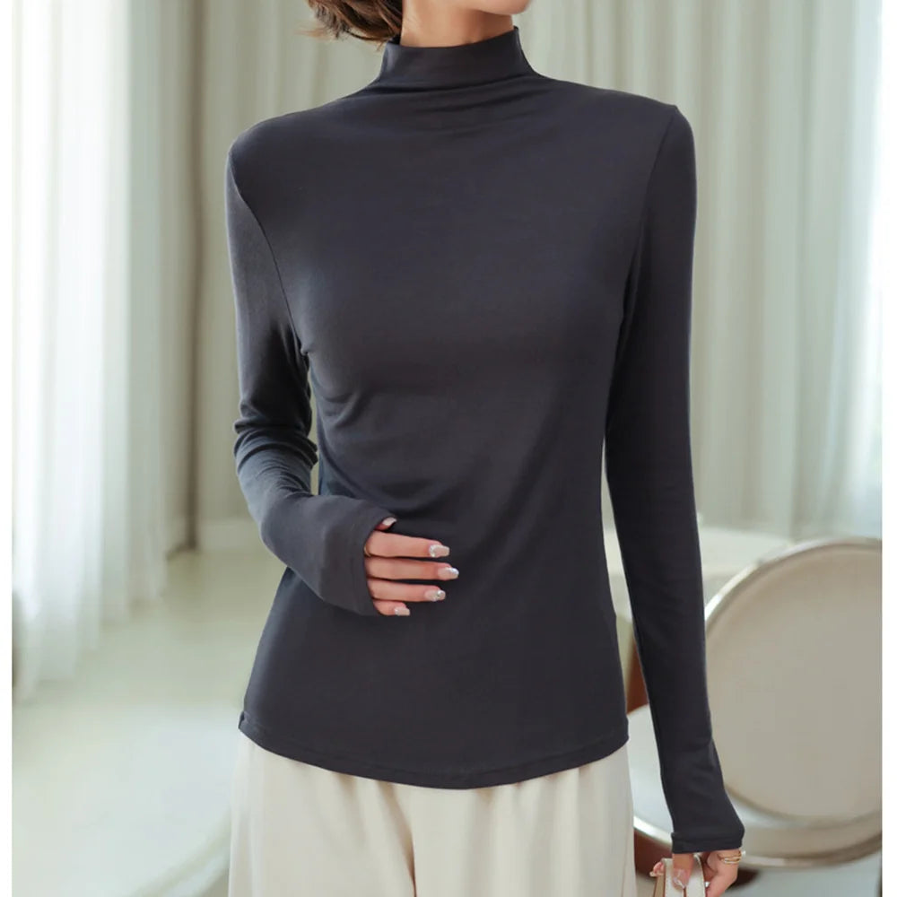 1pcs Half Turtleneck Modal Bottoming Shirt Women Autumn Winter New Inner Wear Fashion Slim Thickened Long Sleeve Top Pullover