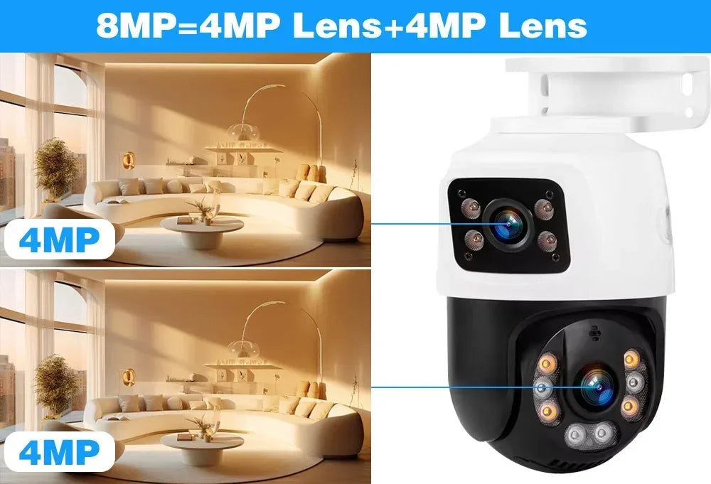 8MP 4K Dual Lens POE IP Camera PTZ Dual Screens Smart Home 360° Wired Video Surveillance IP Camera Motion Detection CCTV ICsee