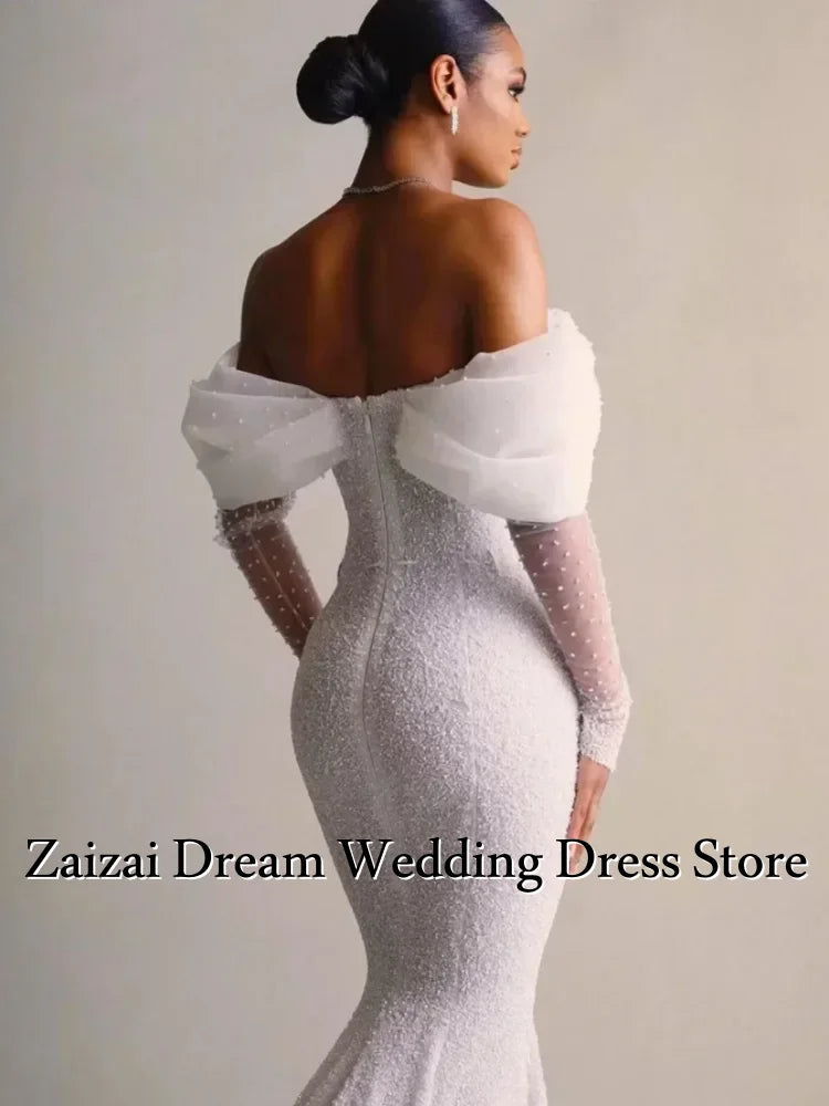 Customized Luxury Detachable 2 In 1Mermaid Wedding Dress Lace Sequins with Train V Neck Full Sleeve Bride Gown  Vestido De Novia