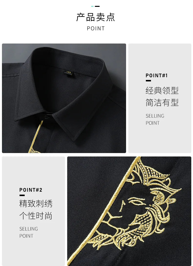 Upto 10XL Size Short Sleeve Embroidered Shirt Men's Casual Loose Oversized Black and White Short Sleeve Shirt Summer