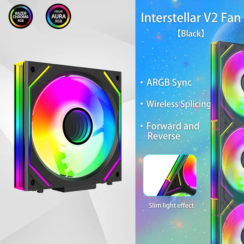 [Colorful Glowing Blade] Jungle Leopard Interstellar V2 ARGB Fan 120mm - Infinity Mirror, 5V3pin RGB, PWM Daisy Chain, Gaming PC