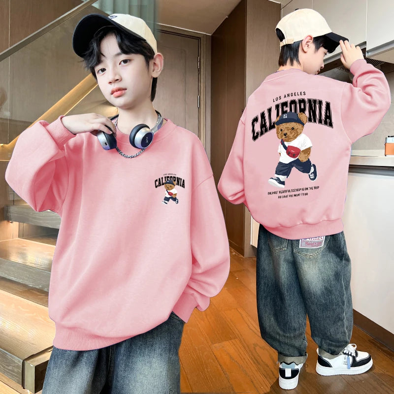 Baby Boy Clothes American Bear Graphic Print Long Sleeve Children's Top Girls Autumn Casual Sport Sweatshirts 2025 Kids Clothes