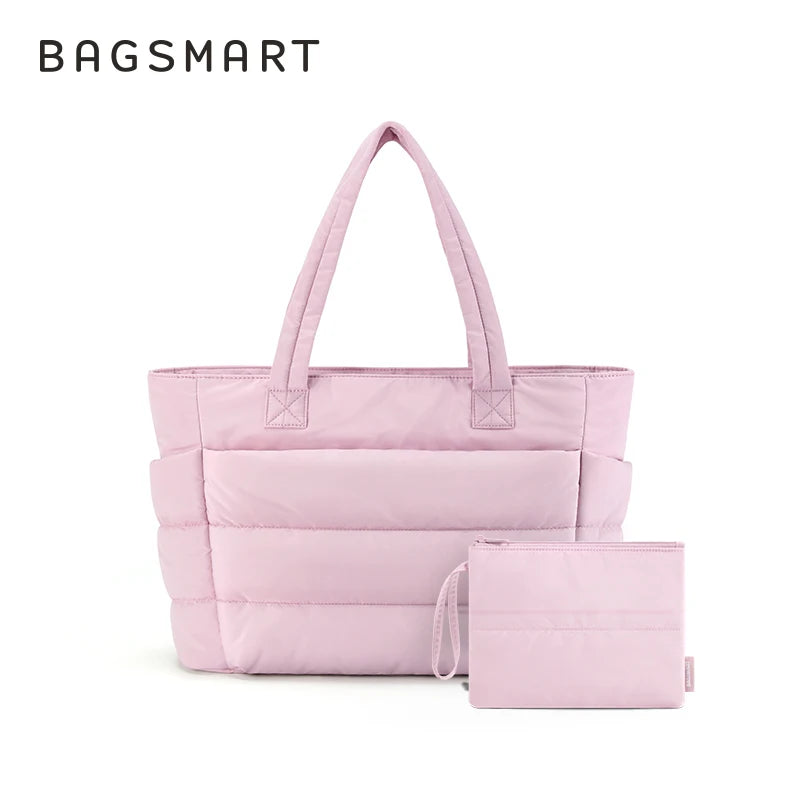 BAGSMART Women's Tote Bag Simple Travel Bag Casual Commuting Messenger Handbag Student College Shoulder Bag